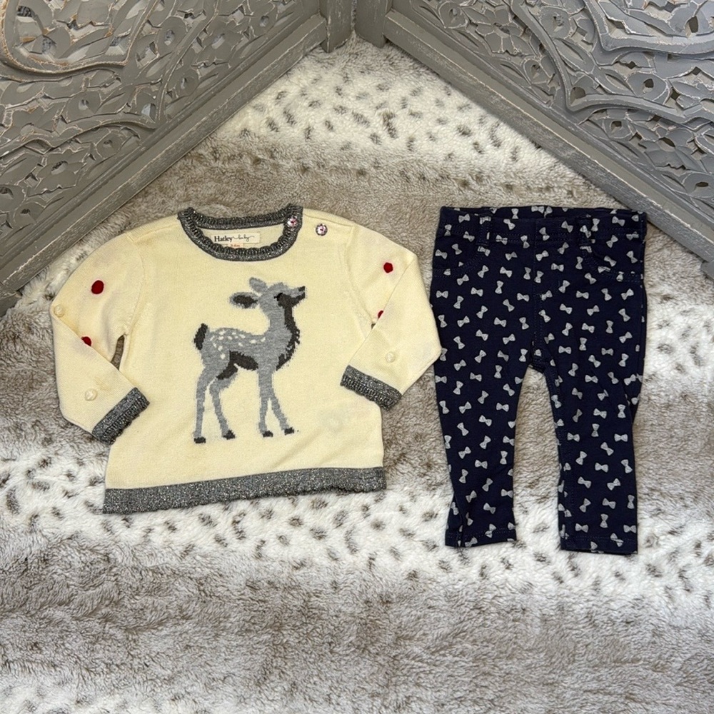 Hatley Baby Christmas set girls 3-6 months reindeer polka dot holiday party
